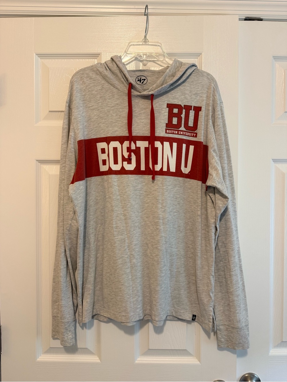 Boston University Gray & Red Hooded Pullover Long Sleeve